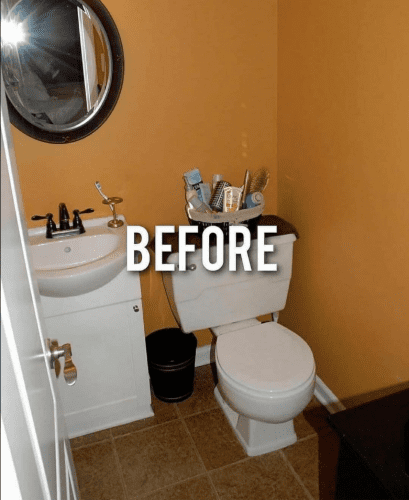 Antes y después de reformar un baño La reforma consistió en instalar nuevos revestimientos de paredes y suelo.