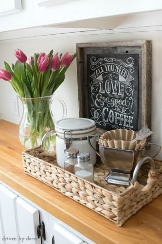 Cómo hacer un rincón del café en casa No se necesita mucho para crear un rinconcito para el café o el té o ambos. El espacio que ocupa una cafetera corriente y un accesorio para guardar las tazas. Cosa de unos pocos centímetros.