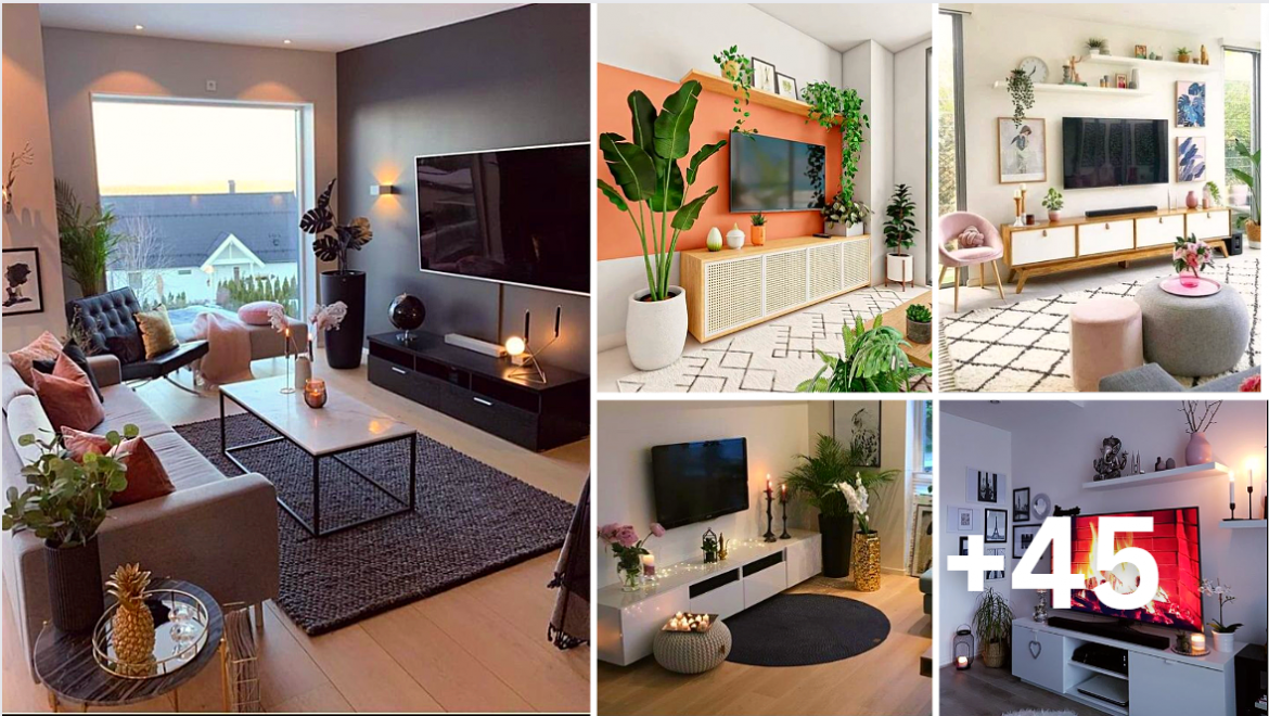Cómo integrar la TV al Salón con un lindo mueble 50 ideas elegantes