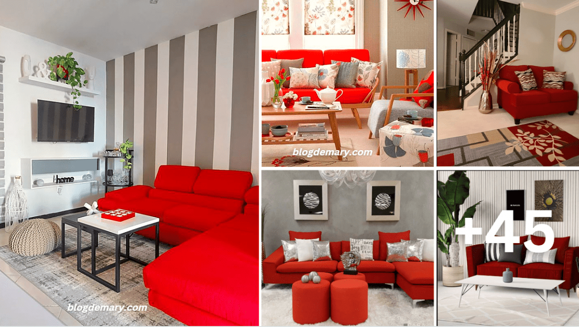 50 Decoraciones con sofá rojo cómo combinarlos